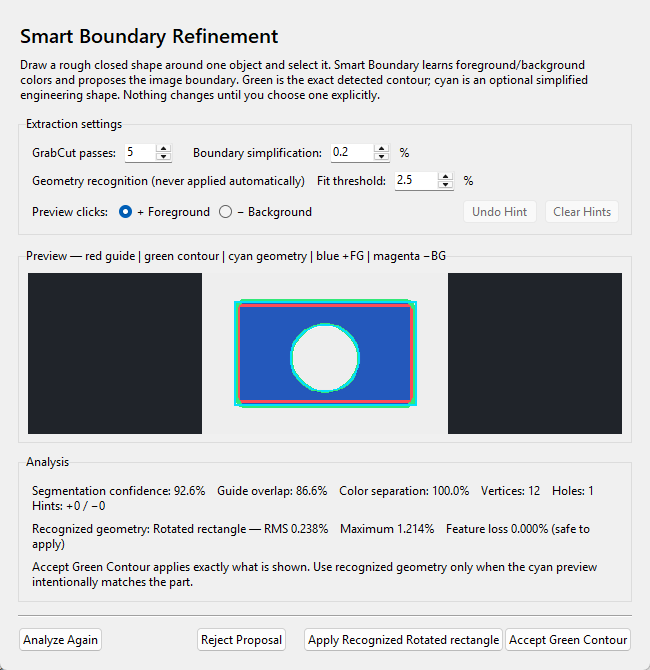 Smart Boundary preview with confidence and engineering geometry fit